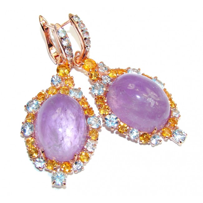 Big! Genuine AAA Purple Amethyst, Rose Gold Plated Sterling Silver earrings