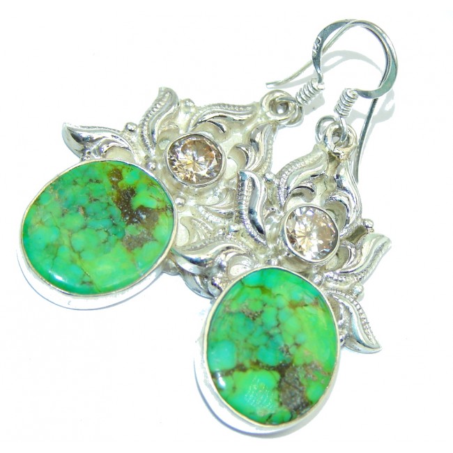 Simple Green Turquoise & Light Golden Quartz Sterling Silver earrings