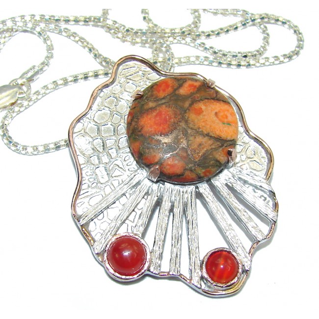 Outstanding Genuine Red Copper Turquoise Sterling Silver necklace