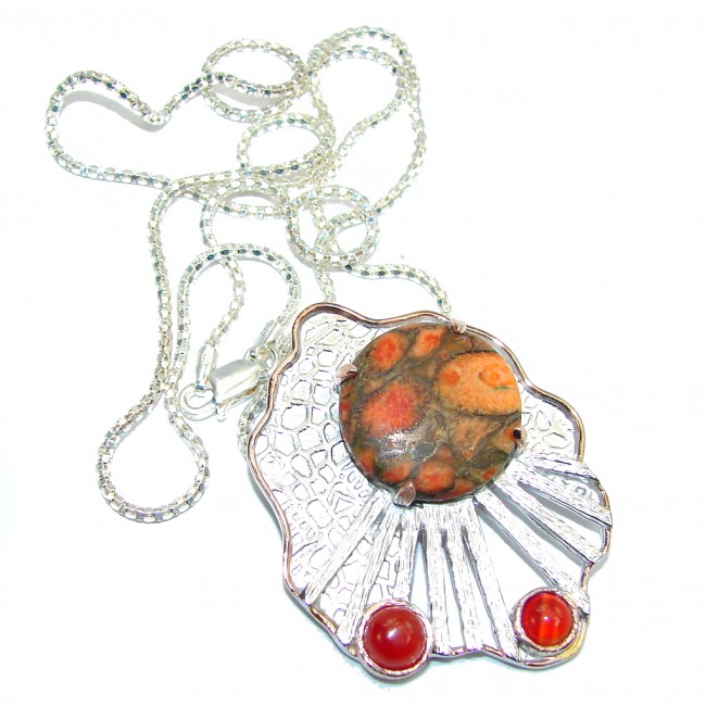 Outstanding Genuine Red Copper Turquoise Sterling Silver necklace