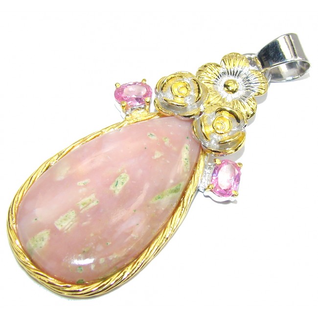 Natural Beauty AAA Pink Opal Gold over Sterling Silver Pendant