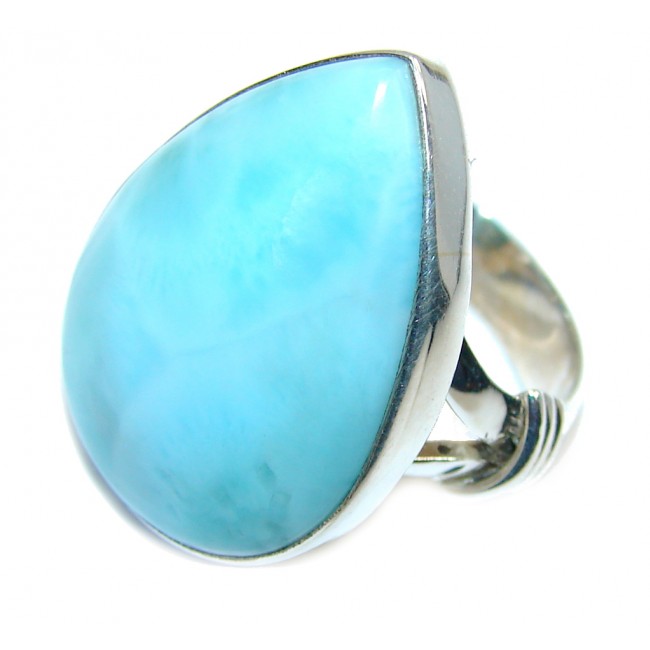 Natural AAA Blue Larimar Sterling Silver Ring s. 7 1/2