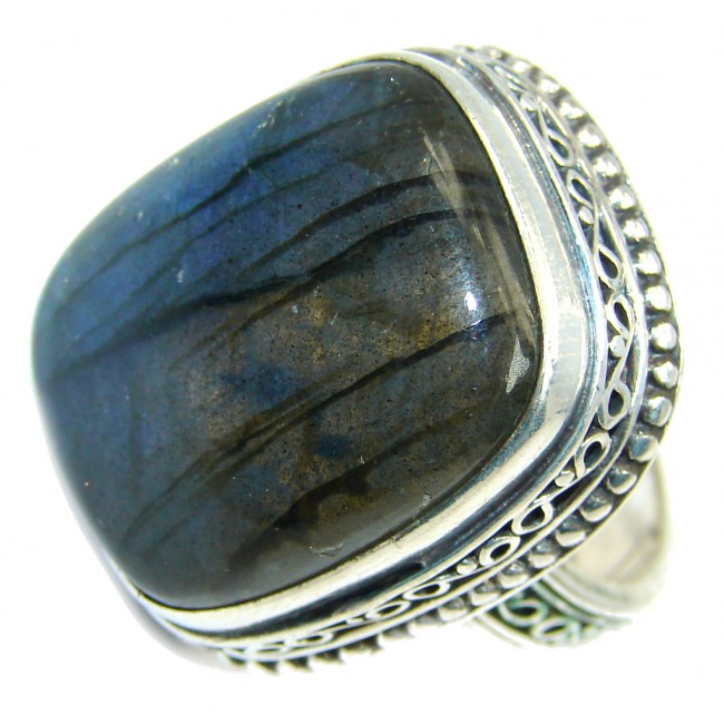 Big! Perfect Blue Fire Labradorite Sterling Silver ring s. 9