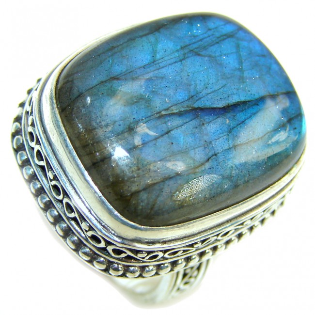 Big! Perfect Blue Fire Labradorite Sterling Silver ring s. 9