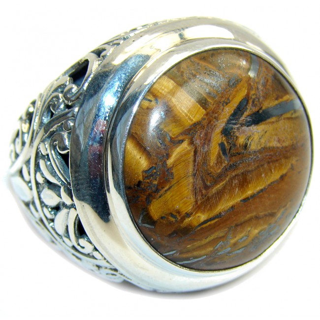 Totally Oversized AAA Iron Tigers Eye Sterling Silver ring s. 10