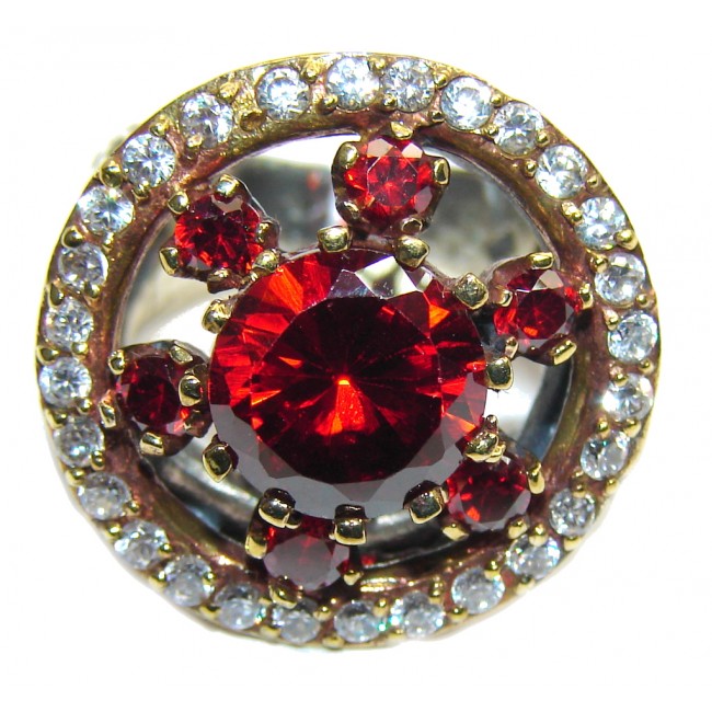Victorian Style! Created Garnet & White Topaz Sterling Silver Ring s. 6 1/4