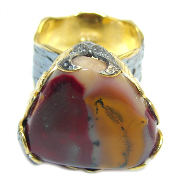 Big! Gorgeous AAA Mookaite Jasper, Gold Plated, Rhodium Plated Sterling Silver Ring s. 8