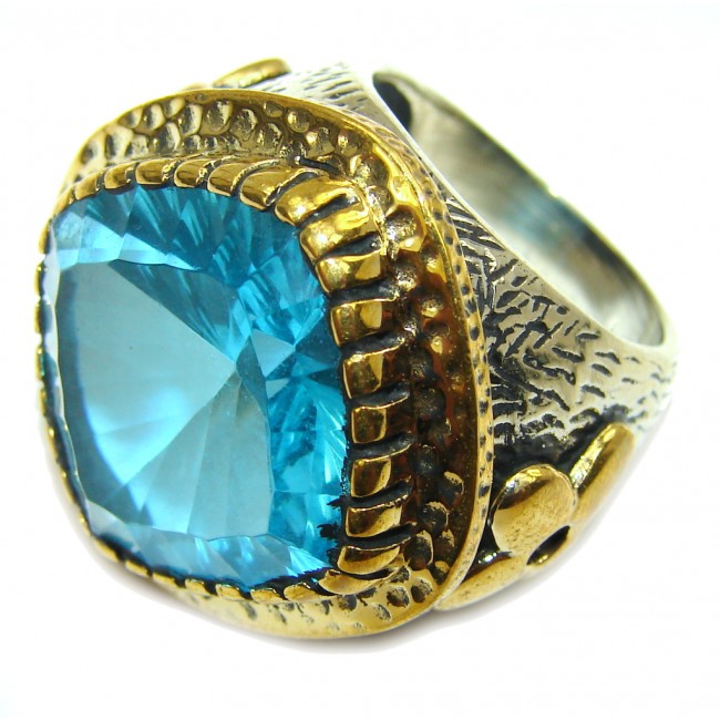 Big! Ocean Blue Magic Topaz, Gold Plated Sterling Silver Ring s. 7