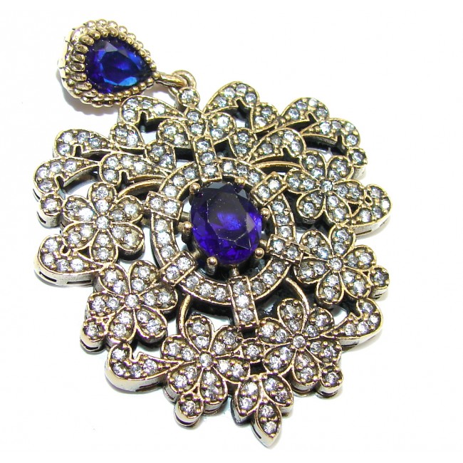 Victorian Style Created Sapphire Sterling Silver Pendant