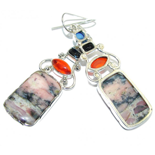 Floral Design Rare Pink Opal Sterling Silver earrings