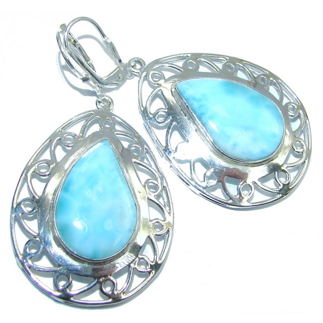 Huge Natural AAA Blue Larimar Sterling Silver earrings