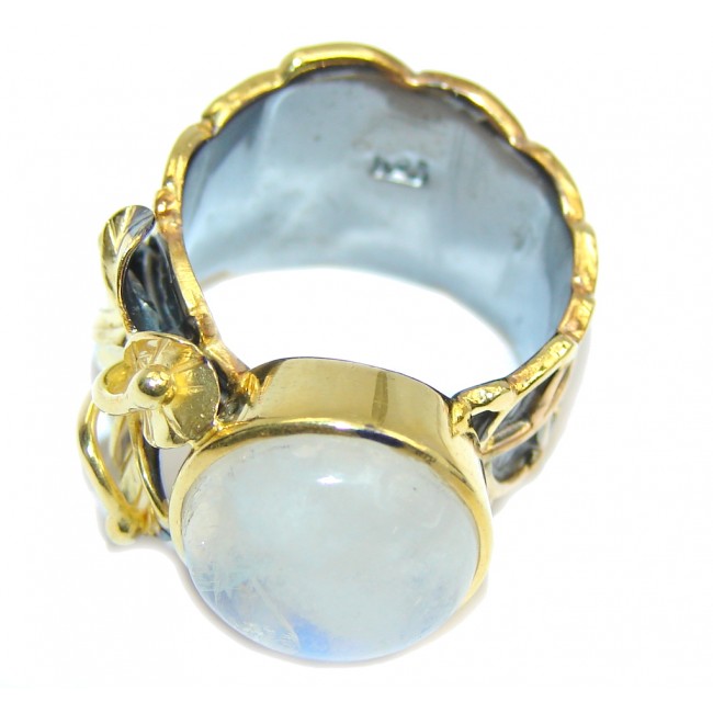 Perfect White Moonstone, Gold Plated, Rhodium Plated Sterling Silver Ring s. 6