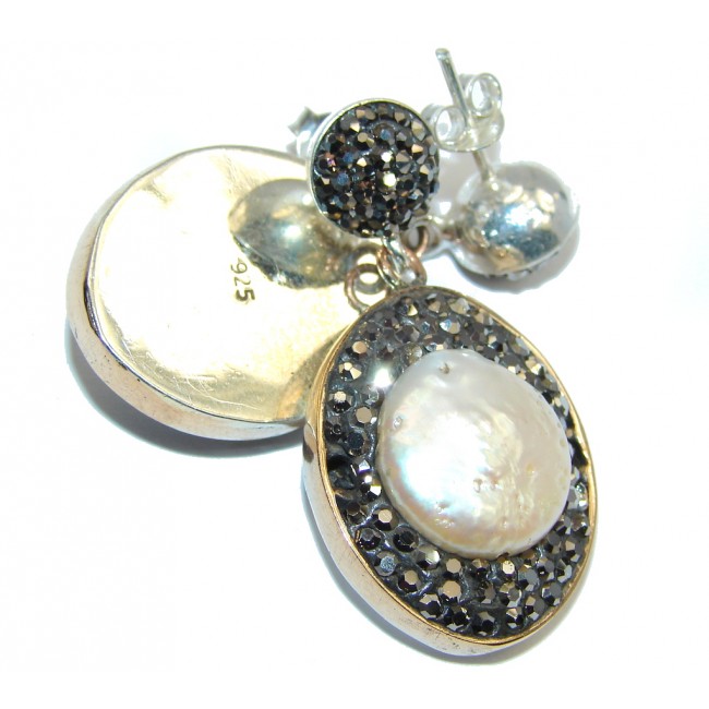 Classic Design! Mother Of Pearl & Marcasite Sterling Silver earrings