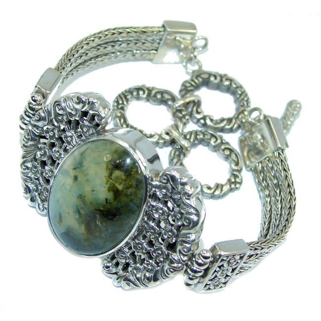 Green Ivy AAA + Moss Prehnite Sterling Silver Bracelet