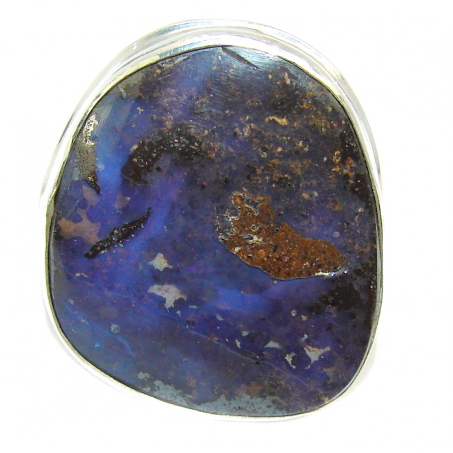 Classic Beauty Australian Boulder Opal Sterling Silver Ring s. 9 1/4