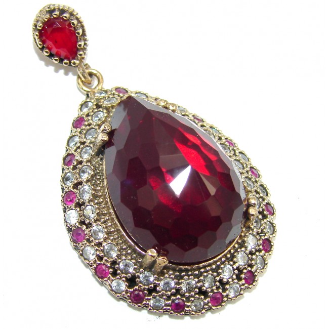 Victorian Style Created Red Garnet Sterling Silver Pendant