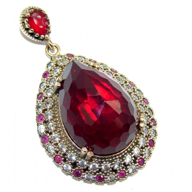 Victorian Style Created Red Garnet Sterling Silver Pendant