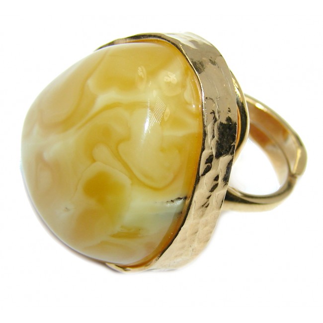 Big! Genuine Butterscotch AAA Polish Amber, Gold Plated Sterling Silver Ring s. 7 - adjustable