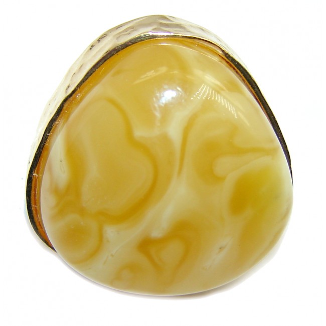 Big! Genuine Butterscotch AAA Polish Amber, Gold Plated Sterling Silver Ring s. 7 - adjustable
