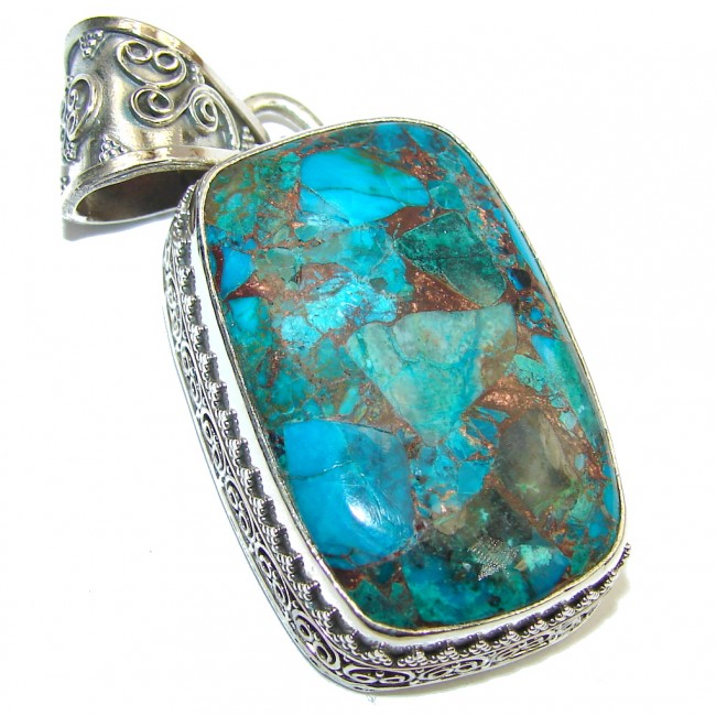 Natural Copper Blue Turquoise Sterling Silver Pendant