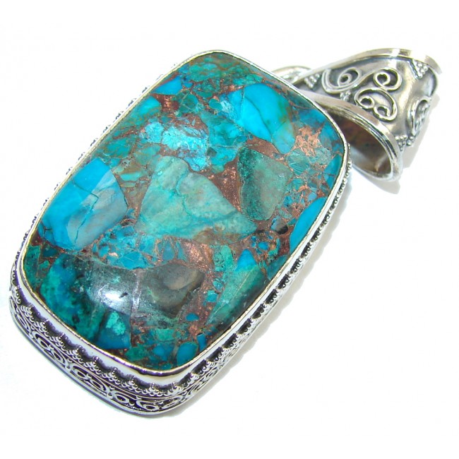 Natural Copper Blue Turquoise Sterling Silver Pendant