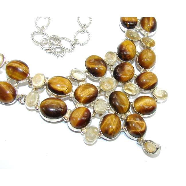 Perfect Gift AAA Tigers Eye & Citrine Sterling Silver Necklace