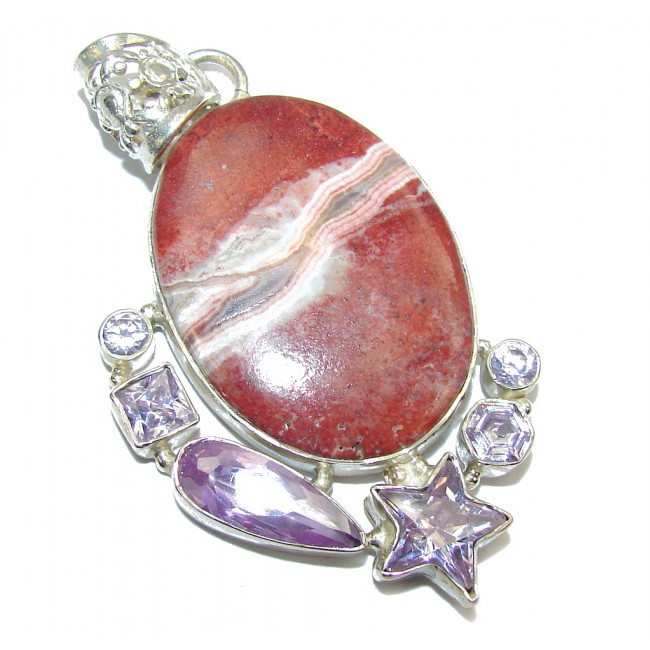 Amazing Pink Rhodochrosite & Lilac Quartz Sterling Silver Pendant