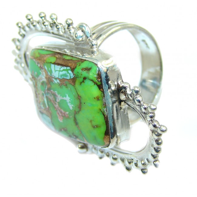 Green Island Copper Green Turquoise Sterling Silver Ring s. 7 1/2