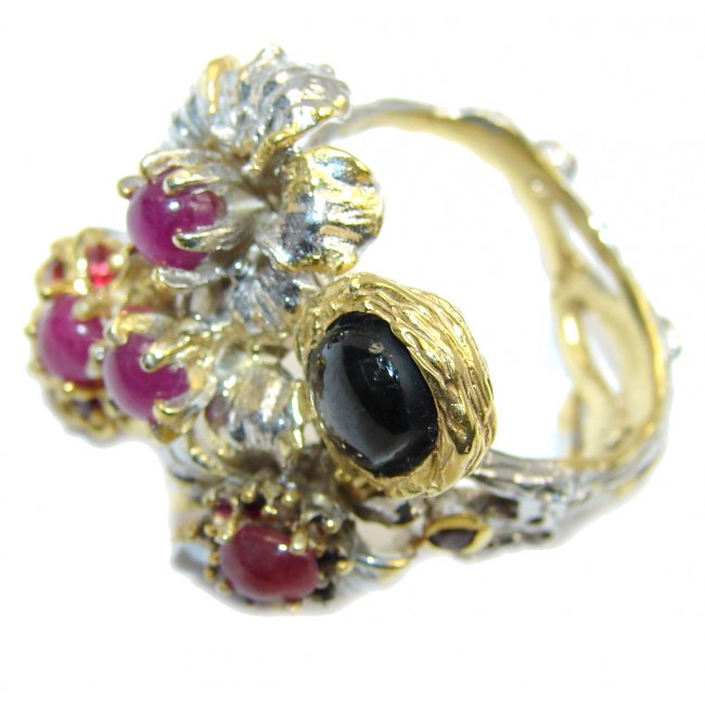 Floral Garden AAA Pink Ruby, Two Tones Sterling Silver ring; s. 9