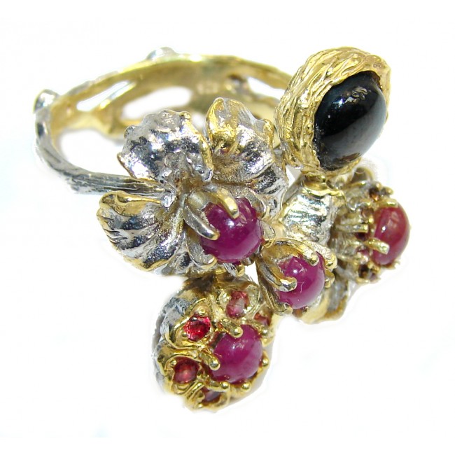 Floral Garden AAA Pink Ruby, Two Tones Sterling Silver ring; s. 9