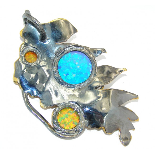 Magic Leaf! AAA Japanese Fire Opal, Gold Plated, Rhodium Plated Sterling Silver Pendant