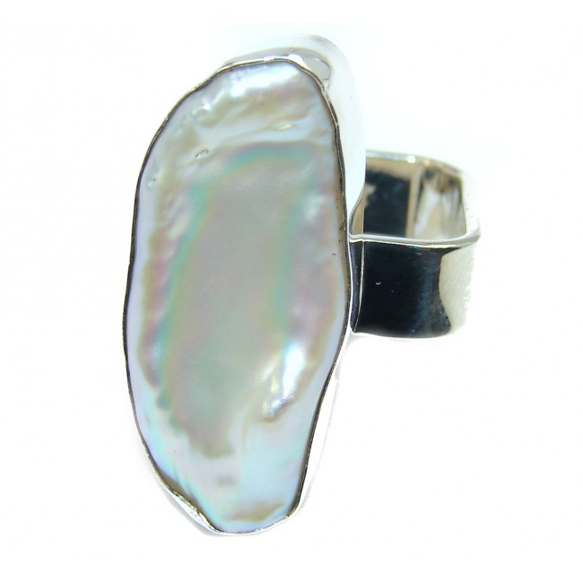 Stylish Rainbow Mother Of Pearl Sterling Silver Ring s. 7