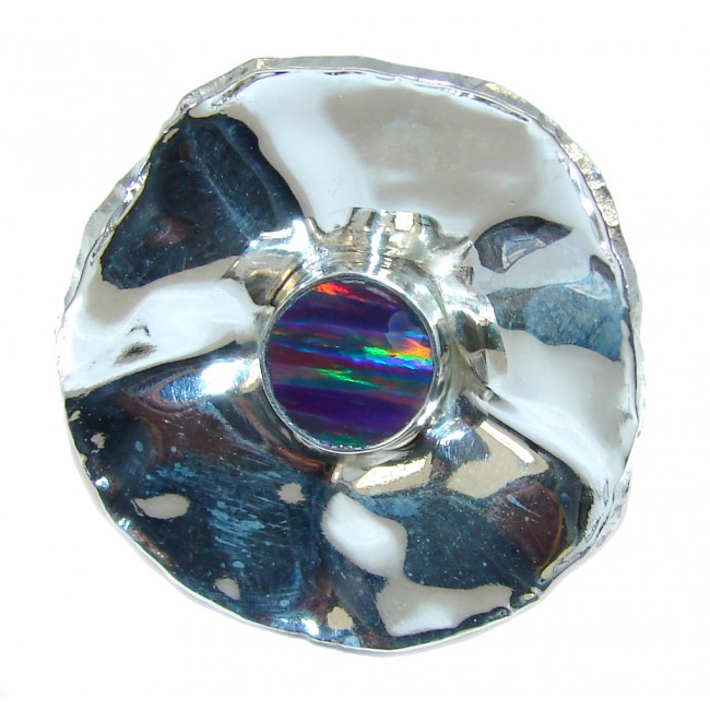 Fabulous Blue Fire Japanese Opal Sterling Silver ring s. 7 -adjustable