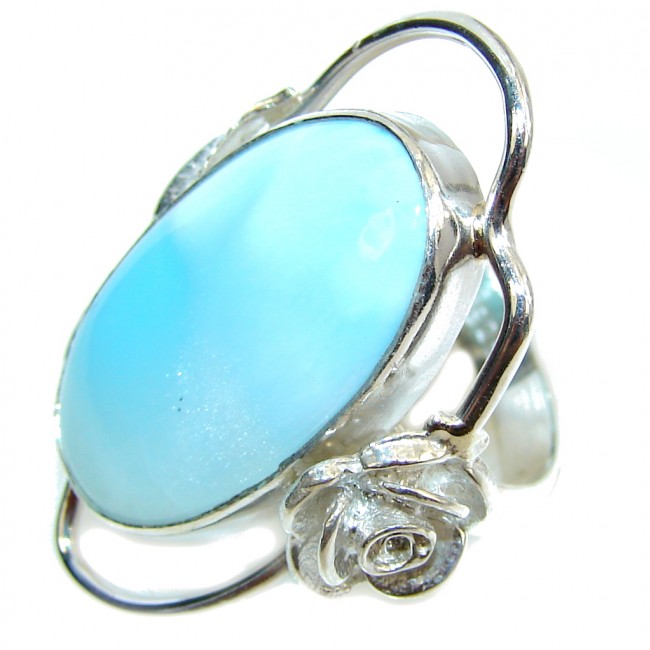 Very Delicate AAA Blue Larimar Sterling Silver Ring s. 8
