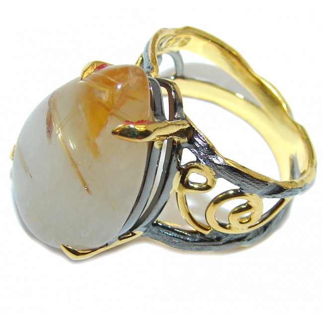Secret Island AAA Golden Rutilated Quartz, Gold Plated, Rhodium Plated Sterling Silver Ring s. 6 1/4