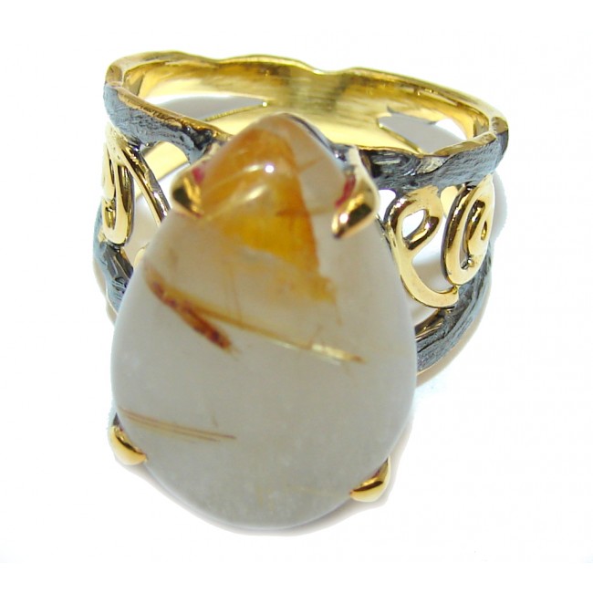 Secret Island AAA Golden Rutilated Quartz, Gold Plated, Rhodium Plated Sterling Silver Ring s. 6 1/4