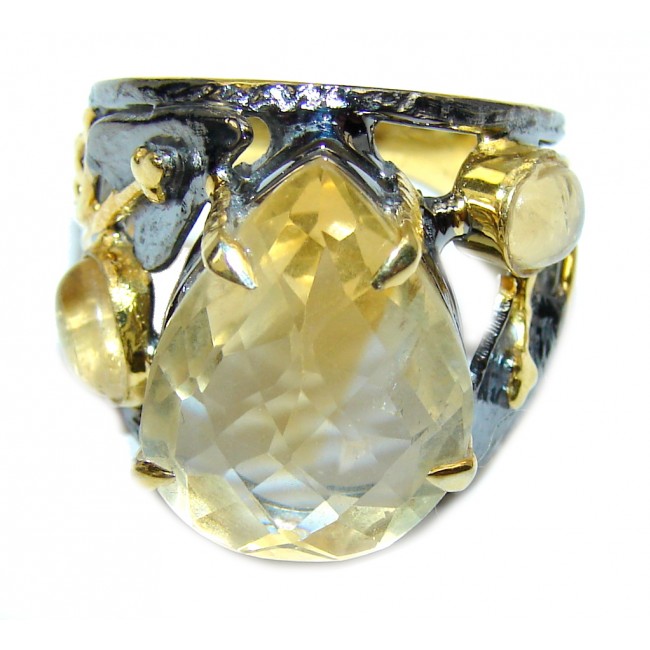 Genuine AAA Citrine, Gold Plated, Rhodium Plated Sterling Silver Ring s. 7 1/4