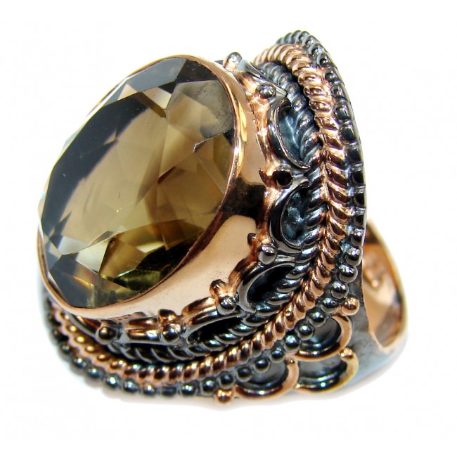 Amazing AAA Champaqne Smoky Topaz , Rose Gold Plated, Rhodium Plated Sterling Silver ring s. 9