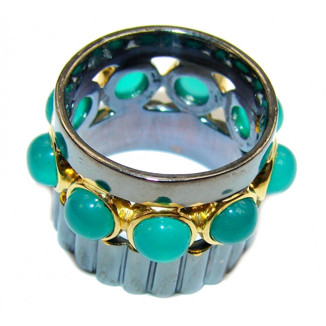 Perfect Green Agate, Gold Plated, Rhodium Plated Sterling Silver Ring s. 6 1/4