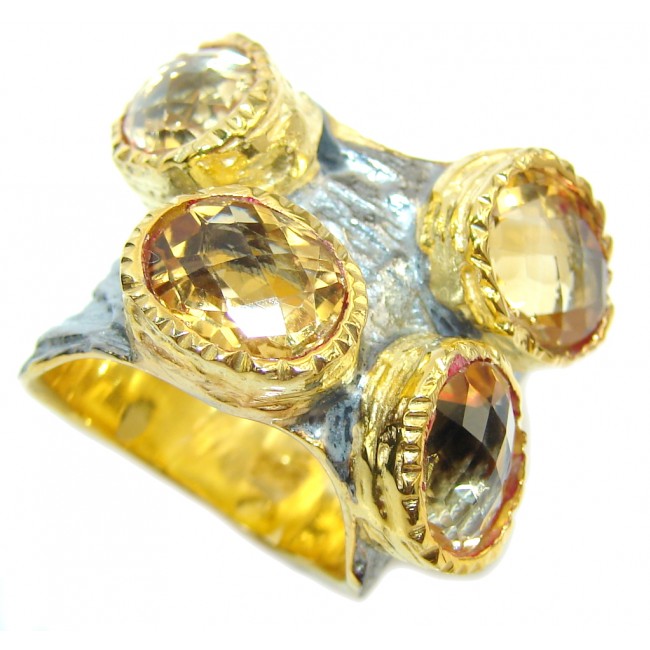 Genuine AAA Citrine, Gold Plated, Rhodium Plated Sterling Silver Ring s. 6