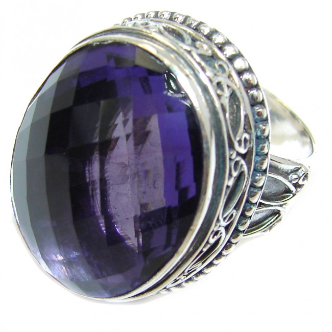 Big! Perfect Purple Amethyst Quartz Sterling Silver ring s. 9