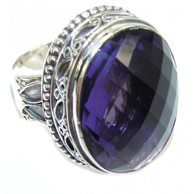 Big! Perfect Purple Amethyst Quartz Sterling Silver ring s. 9