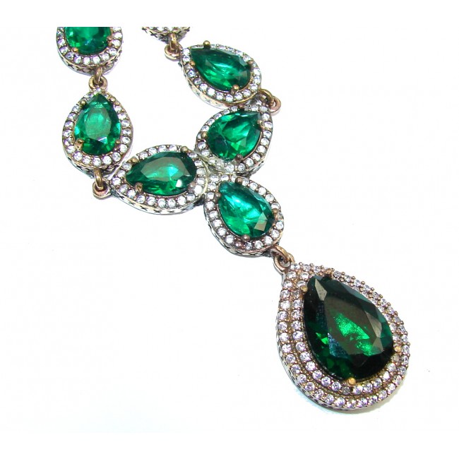 Victorian Style Created Green Emerald & White Topaz Sterling Silver necklace