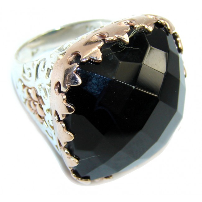 Amazing AAA Black Onyx, Two Tones Sterling Silver ring s. 8