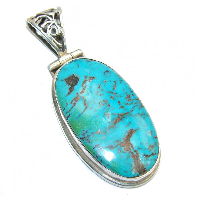 Authentic Southwest Blue Turquoise Sterling Silver Pendant