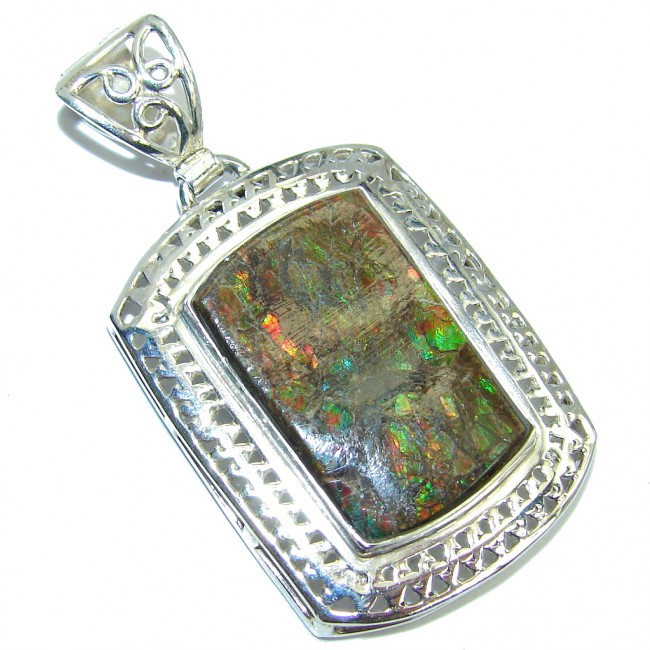 Genuine Multicolor Ammolite Sterling Silver Pendant