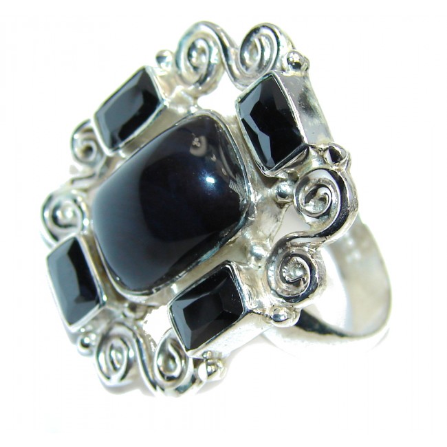 Amazing AAA Black Onyx & Hematite Sterling Silver ring s. 8