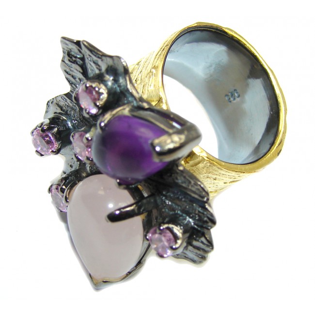 Beautiful AAA Purple Amethyst, Gold Plated, Rhodium Plated Sterling Silver Ring s. 7 1/4