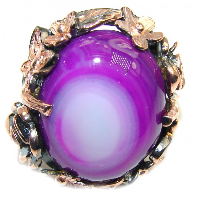 Perfect Style Purple Agate, Rose Gold Plated, Rhodium Plated Sterling Silver Ring s. 6