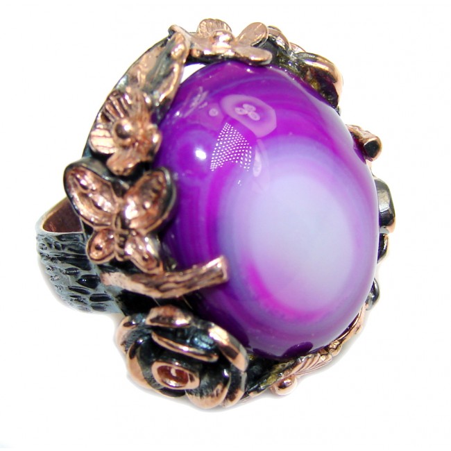 Perfect Style Purple Agate, Rose Gold Plated, Rhodium Plated Sterling Silver Ring s. 6